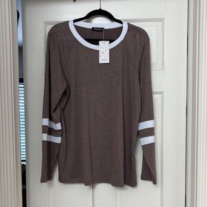 Brown Long Sleeve Top with White Accents